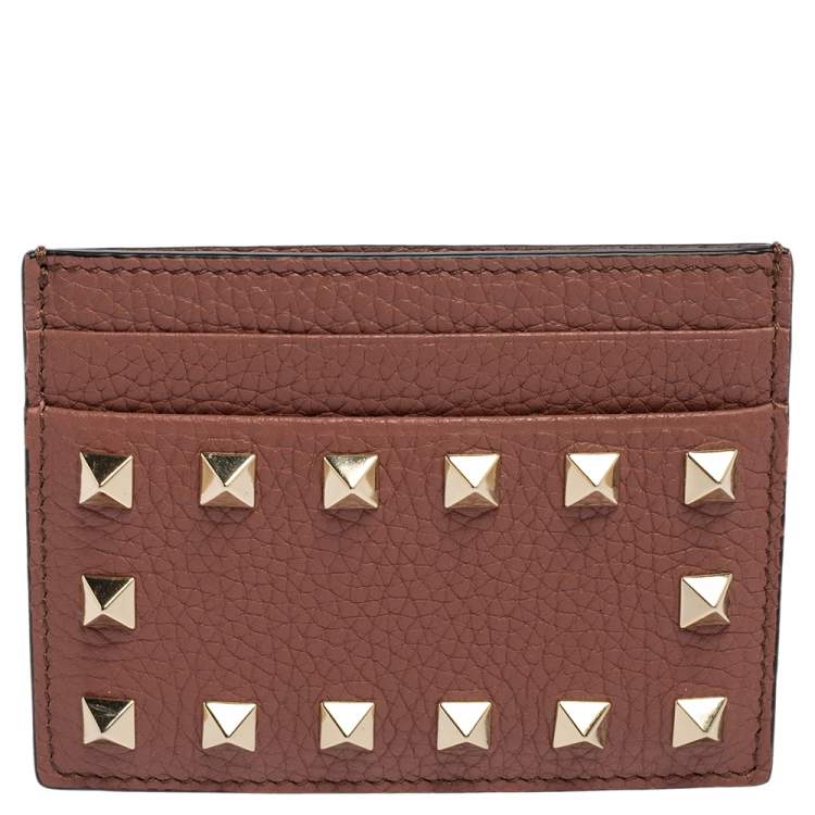 Pre Owned Valentino Old Rose Leather Rockstud Card Holder