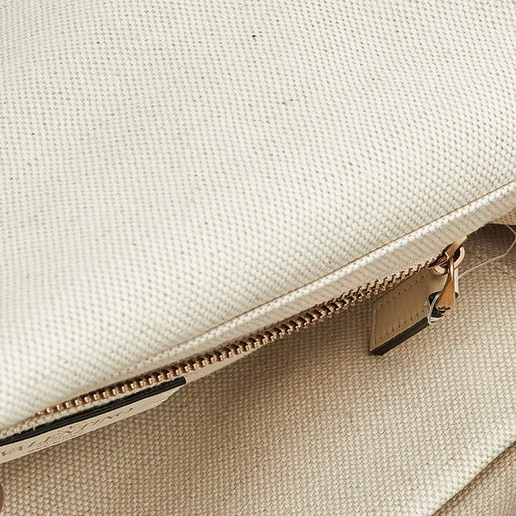 Pre Owned Valentino Off White Knitted Fabric Roman Stud Top Handle Bag