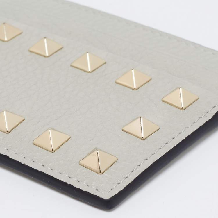 Pre Owned Valentino Grey Leather Rockstud Card Holder
