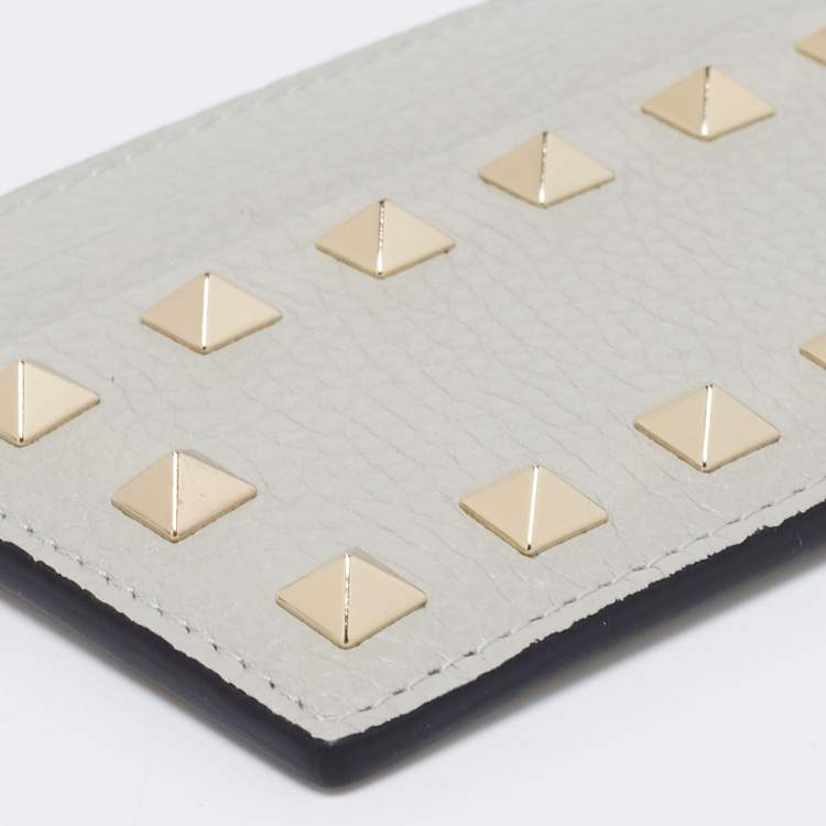 Pre Owned Valentino Grey Leather Rockstud Card Holder