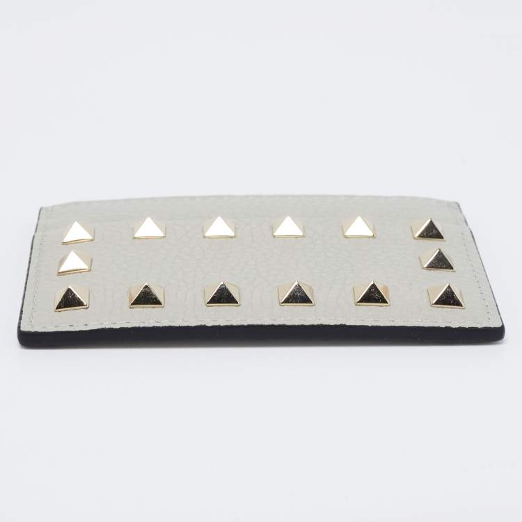 Pre Owned Valentino Grey Leather Rockstud Card Holder
