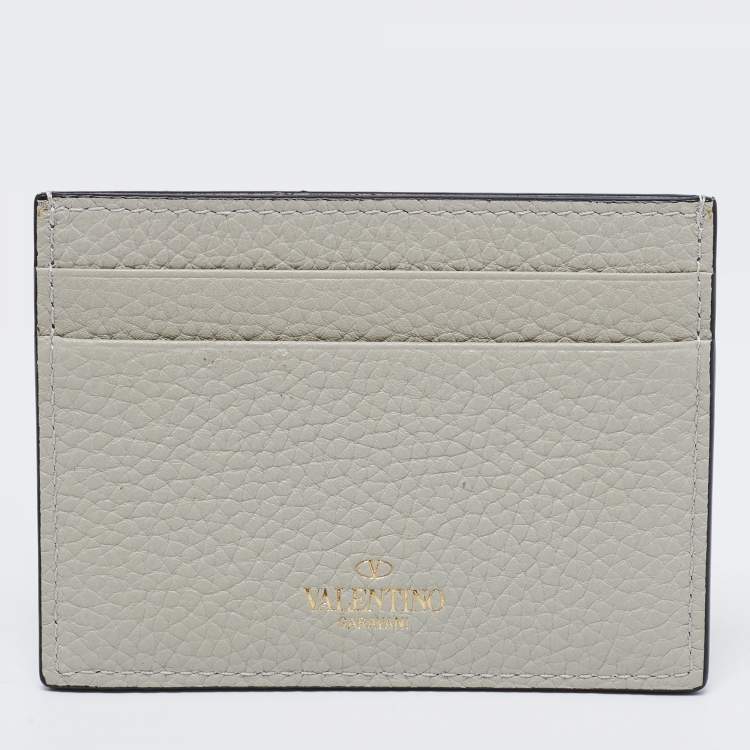 Pre Owned Valentino Grey Leather Rockstud Card Holder