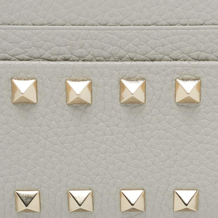 Pre Owned Valentino Grey Leather Rockstud Card Holder