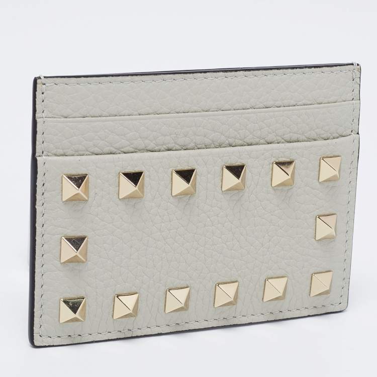 Pre Owned Valentino Grey Leather Rockstud Card Holder