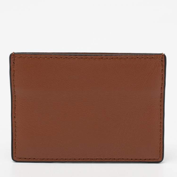 Pre Owned Valentino Brown Leather V logo Card Case