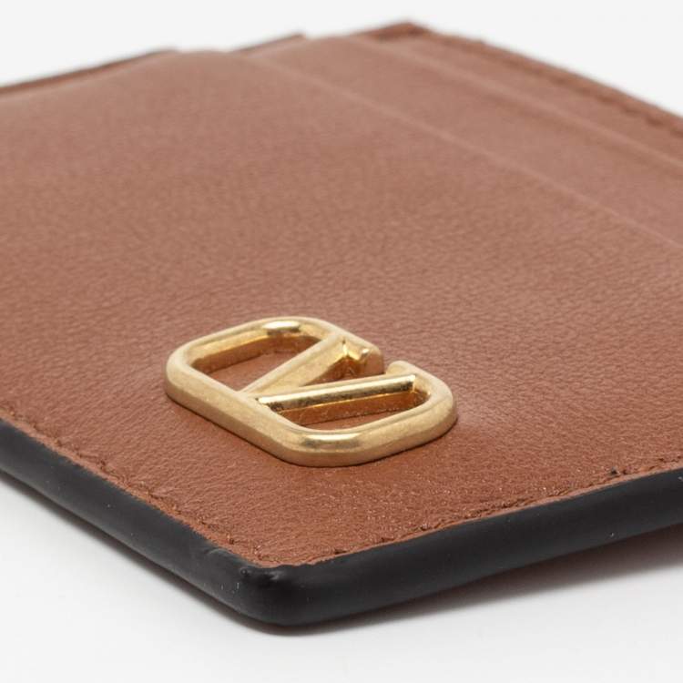 Pre Owned Valentino Brown Leather V logo Card Case