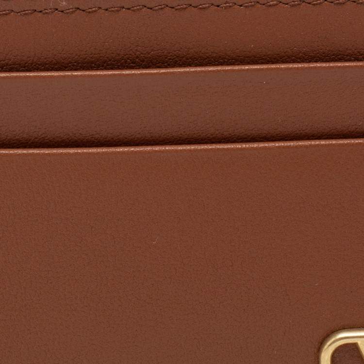 Pre Owned Valentino Brown Leather V logo Card Case