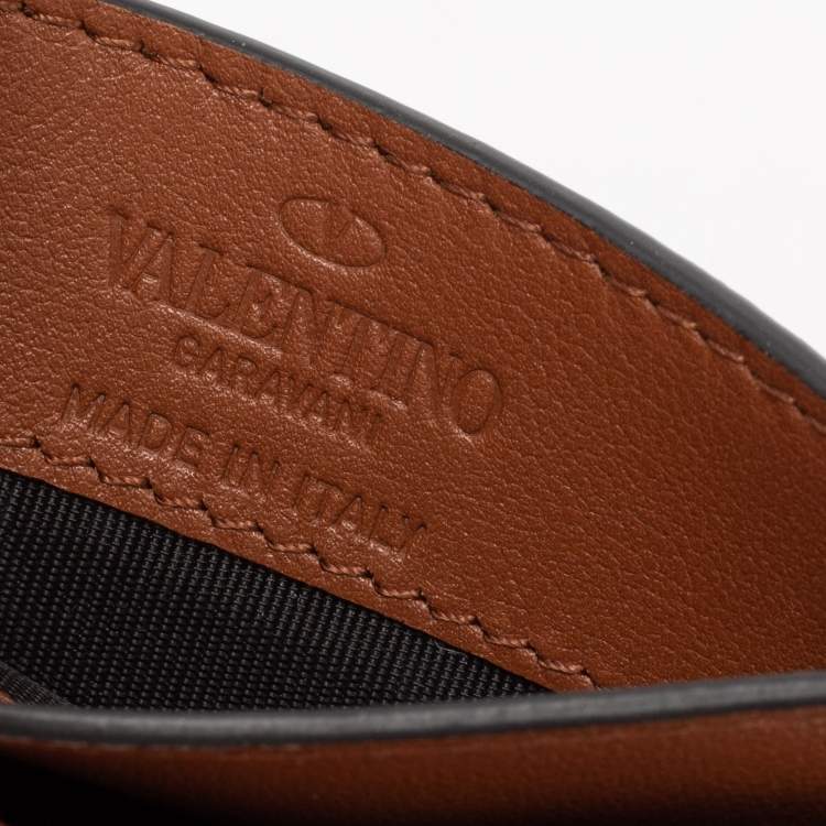 Pre Owned Valentino Brown Leather V logo Card Case