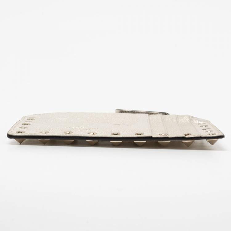 Pre Owned Valentino Metallic Gold Leather Rockstud Zip Card Holder 