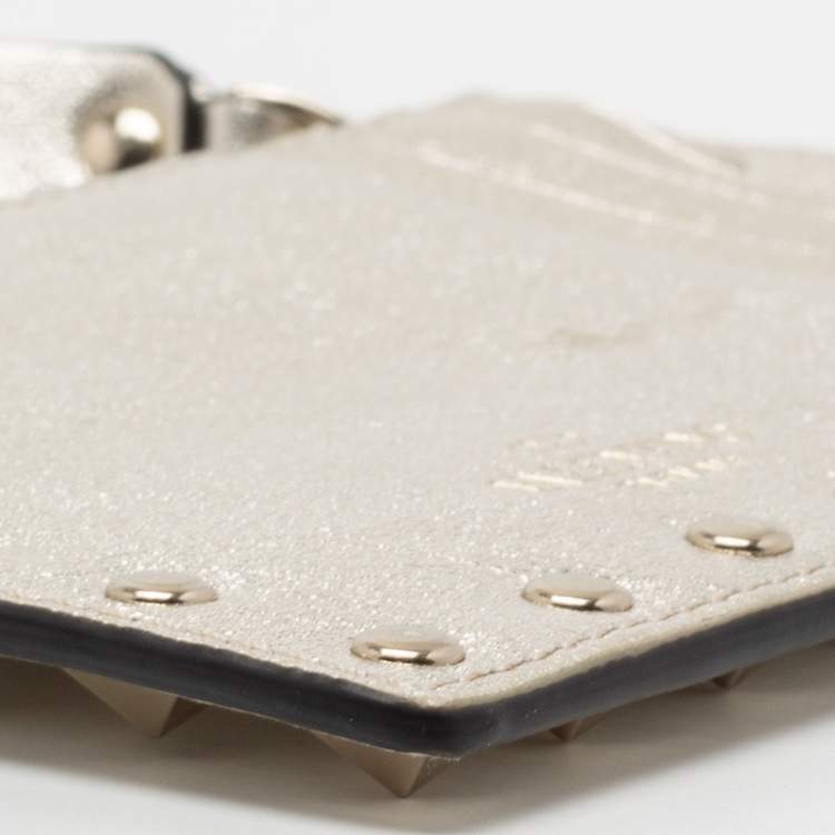 Pre Owned Valentino Metallic Gold Leather Rockstud Zip Card Holder 