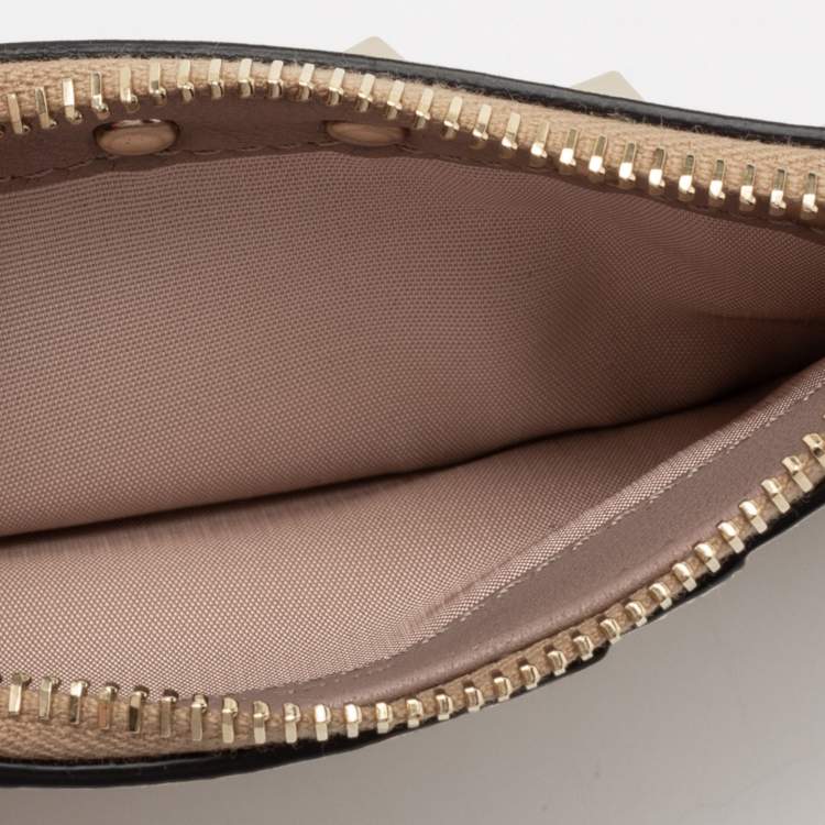Pre Owned Valentino Metallic Gold Leather Rockstud Zip Card Holder 