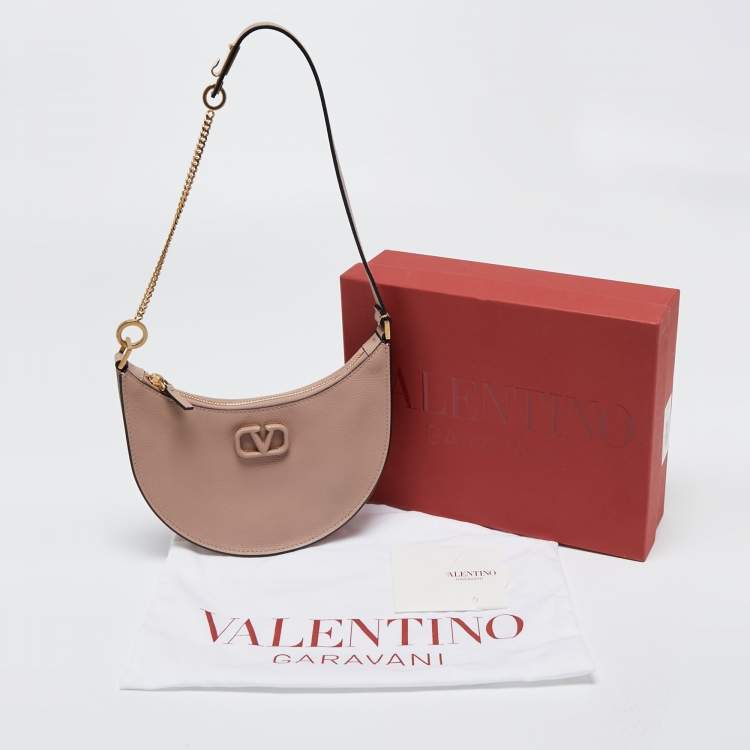Pre Owned Valentino Dusty Pink Leather Mini VLogo Hobo