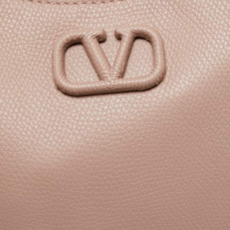 Pre Owned Valentino Dusty Pink Leather Mini VLogo Hobo