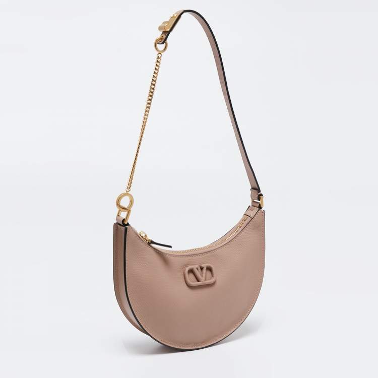 Pre Owned Valentino Dusty Pink Leather Mini VLogo Hobo