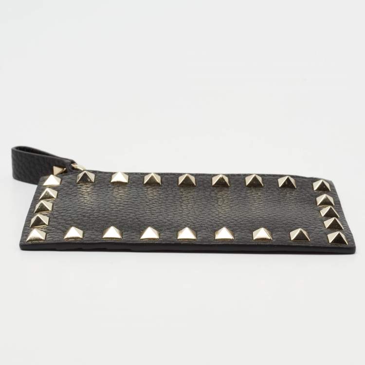 Pre Owned Valentino Black Leather Rockstud Wallet