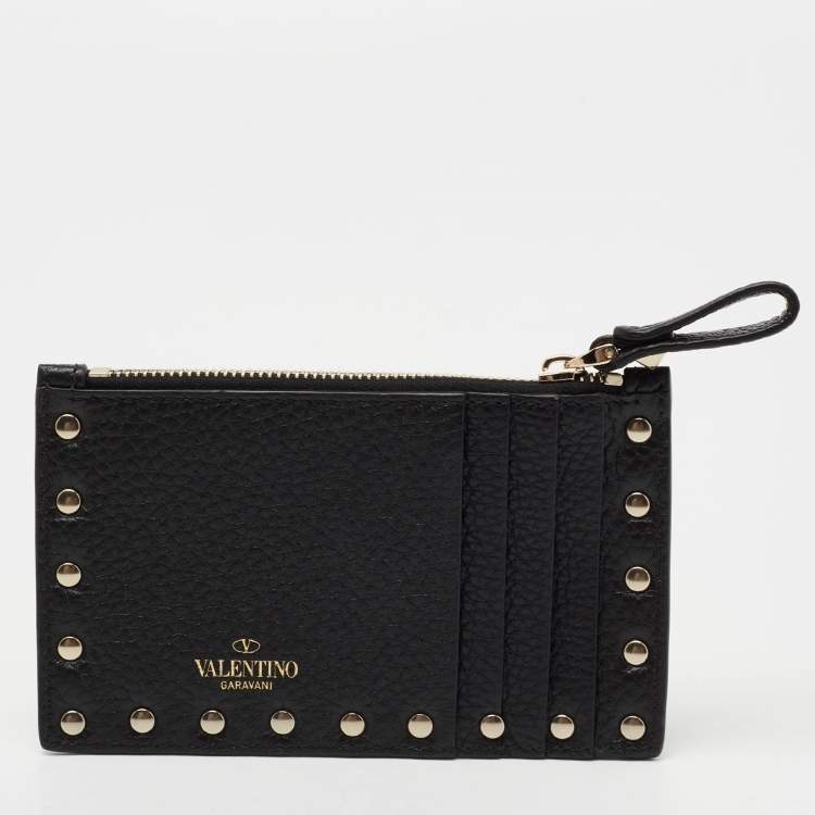 Pre Owned Valentino Black Leather Rockstud Wallet