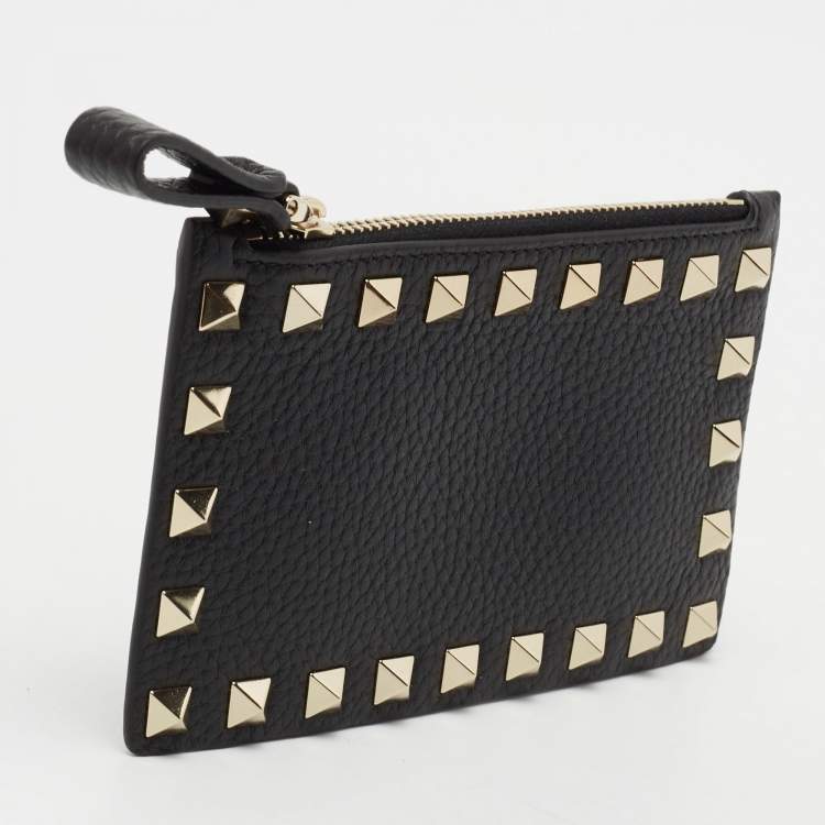 Pre Owned Valentino Black Leather Rockstud Wallet