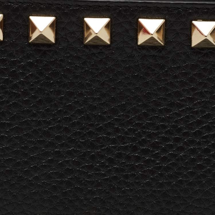Pre Owned Valentino Black Leather Rockstud Wallet