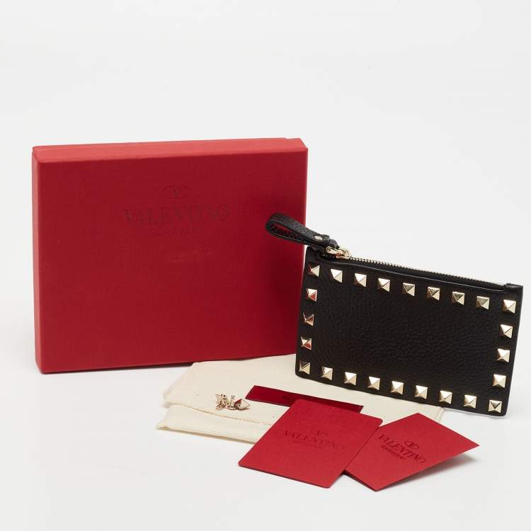 Pre Owned Valentino Black Leather Rockstud Wallet