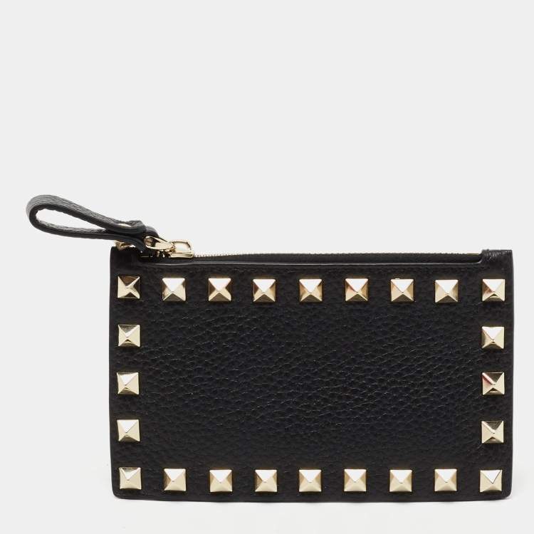 Pre Owned Valentino Black Leather Rockstud Wallet