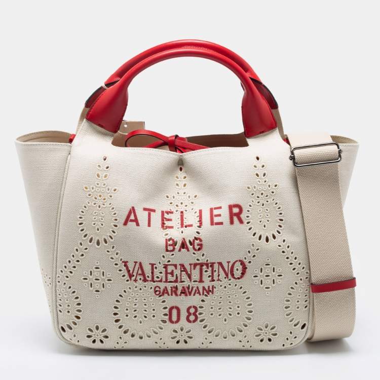 Valentino Garavani Medium 08 San Gallo Edition Atelier Tote Bag In Canvas  in Red