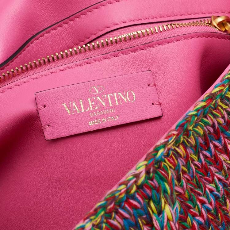 مملوكة مسبقًا Valentino Multicolored Woven Cotton Fabric Large Roman Stud Top Handle Bag 