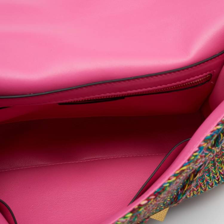 مملوكة مسبقًا Valentino Multicolored Woven Cotton Fabric Large Roman Stud Top Handle Bag 