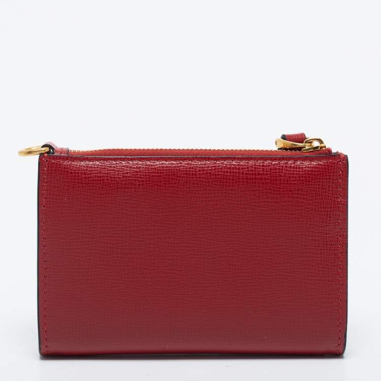 Pre Owned Valentino Red Saffiano Leather Rockstud Twist Lock Zip Wallet 
