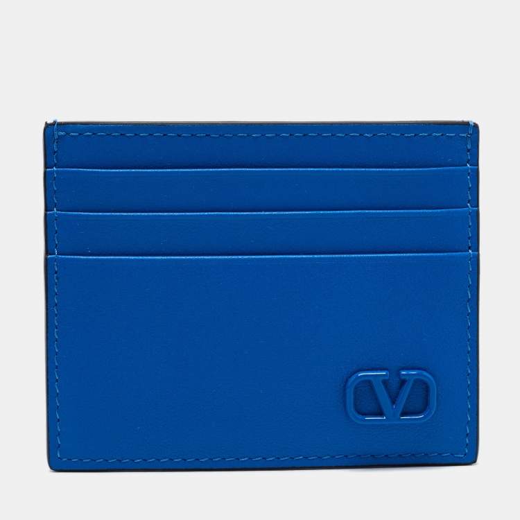 مملوكة مسبقًا Valentino Blue Leather Vlogo Card Holder