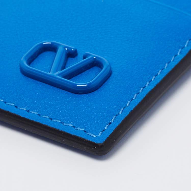 مملوكة مسبقًا Valentino Blue Leather Vlogo Card Holder