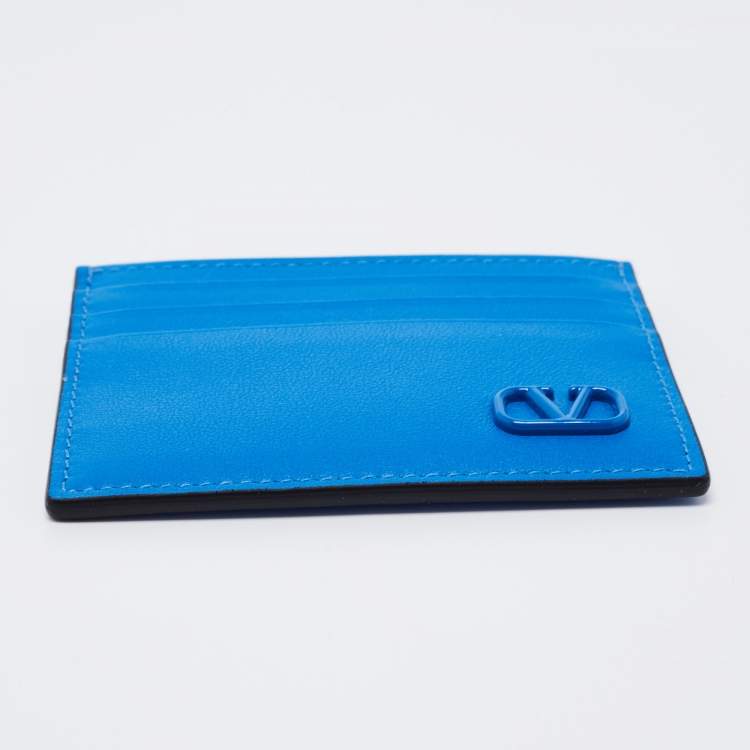 مملوكة مسبقًا Valentino Blue Leather Vlogo Card Holder