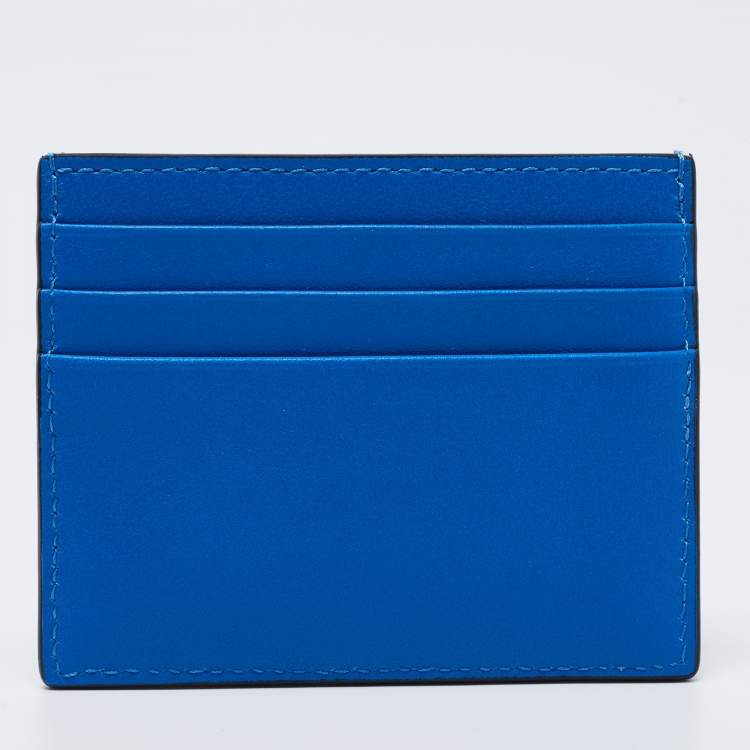 مملوكة مسبقًا Valentino Blue Leather Vlogo Card Holder