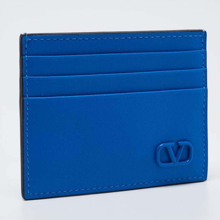 مملوكة مسبقًا Valentino Blue Leather Vlogo Card Holder