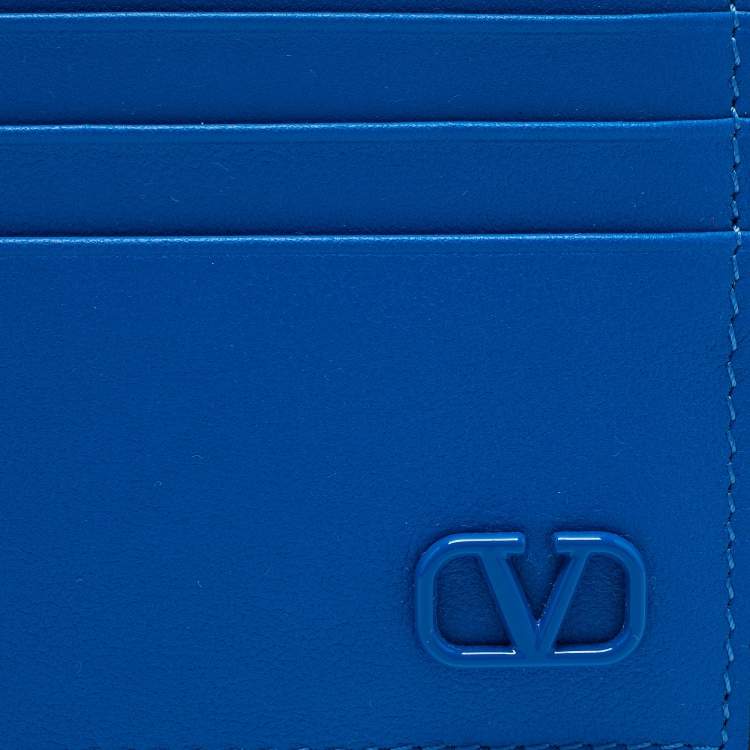 مملوكة مسبقًا Valentino Blue Leather Vlogo Card Holder
