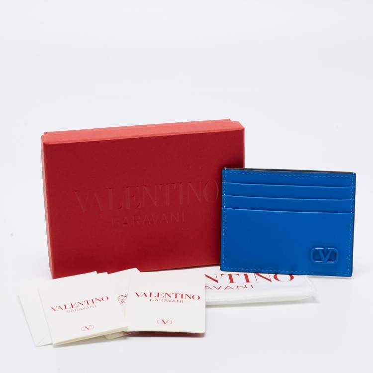 مملوكة مسبقًا Valentino Blue Leather Vlogo Card Holder