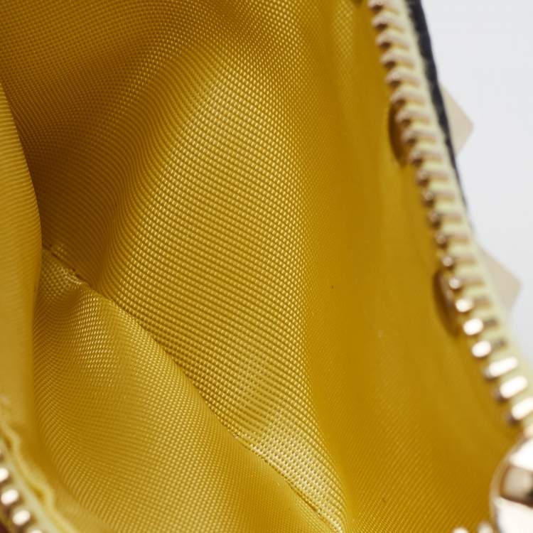 Pre Owned Valentino Yellow Leather Rockstud Zip Card Case