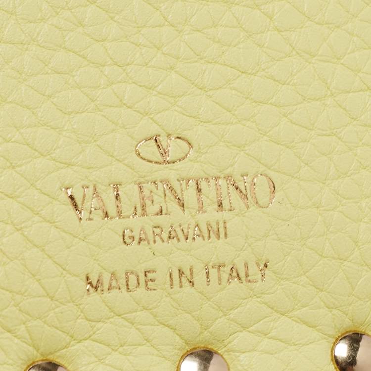 Pre Owned Valentino Yellow Leather Rockstud Zip Card Case