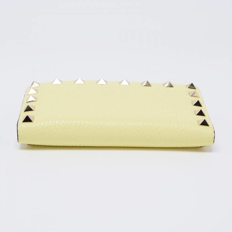 Pre Owned Valentino Yellow Leather Rockstud Zip Card Case