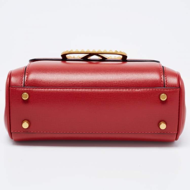 Pre Owned Valentino Red Leather Small Rockstud Alcove Tote