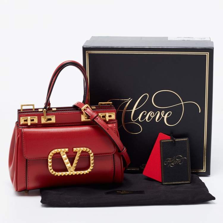 Pre Owned Valentino Red Leather Small Rockstud Alcove Tote