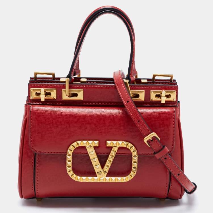 Valentino Red Leather Small Rockstud Alcove Tote Valentino | The Luxury  Closet