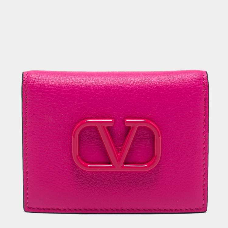 مملوكة مسبقًا Valentino Fuchsia Leather VLogo Card Case