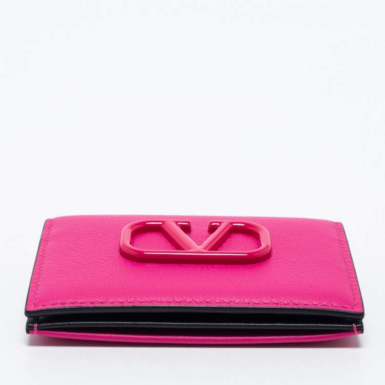 مملوكة مسبقًا Valentino Fuchsia Leather VLogo Card Case