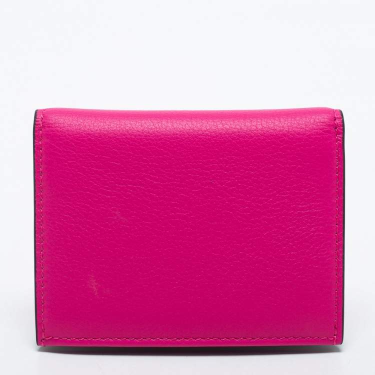 مملوكة مسبقًا Valentino Fuchsia Leather VLogo Card Case