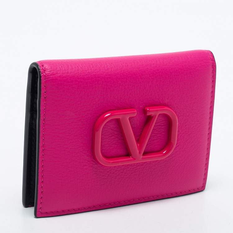 مملوكة مسبقًا Valentino Fuchsia Leather VLogo Card Case