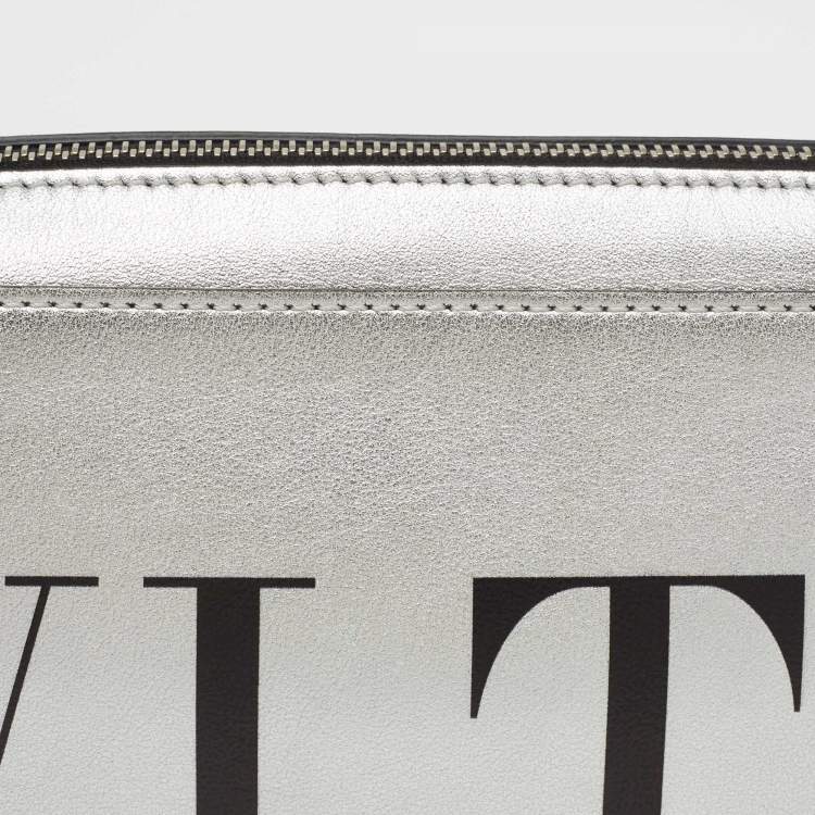 Pre Owned Valentino Silver Leather VLTN Clutch