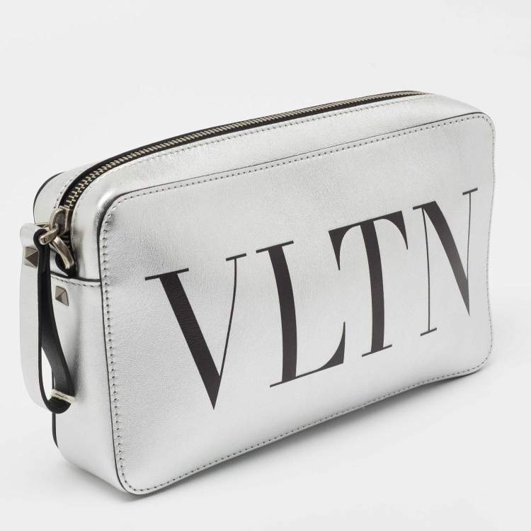 Pre Owned Valentino Silver Leather VLTN Clutch