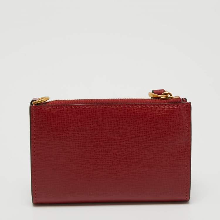 Pre Owned Valentino Red Saffiano Leather Rockstud Twist Lock Zip Wallet 