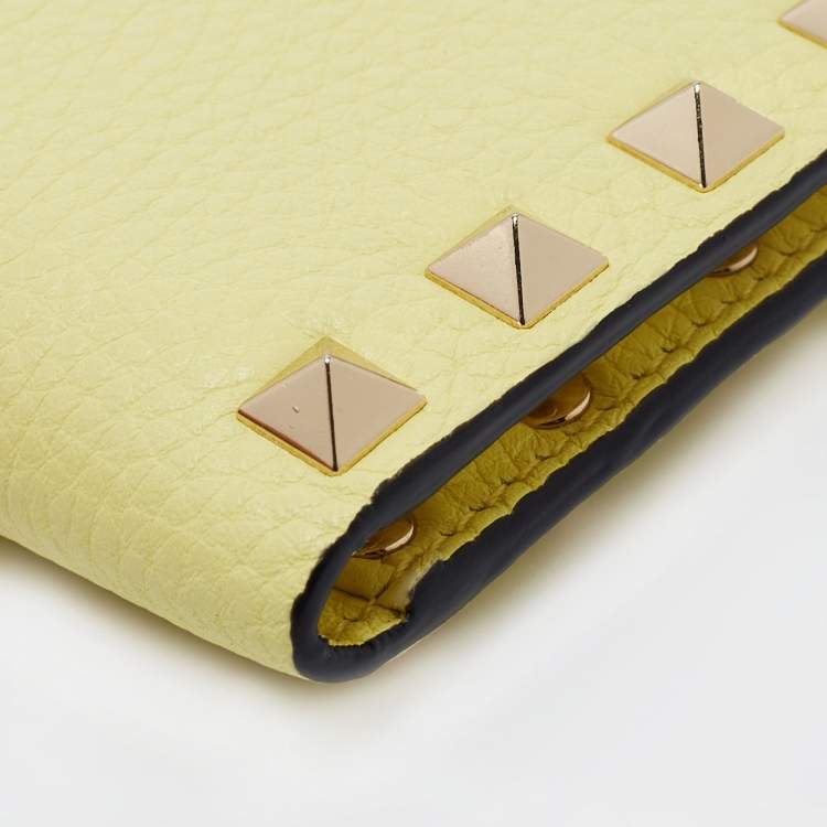Pre Owned Valentino Yellow Leather Rockstud Zip Card Holder