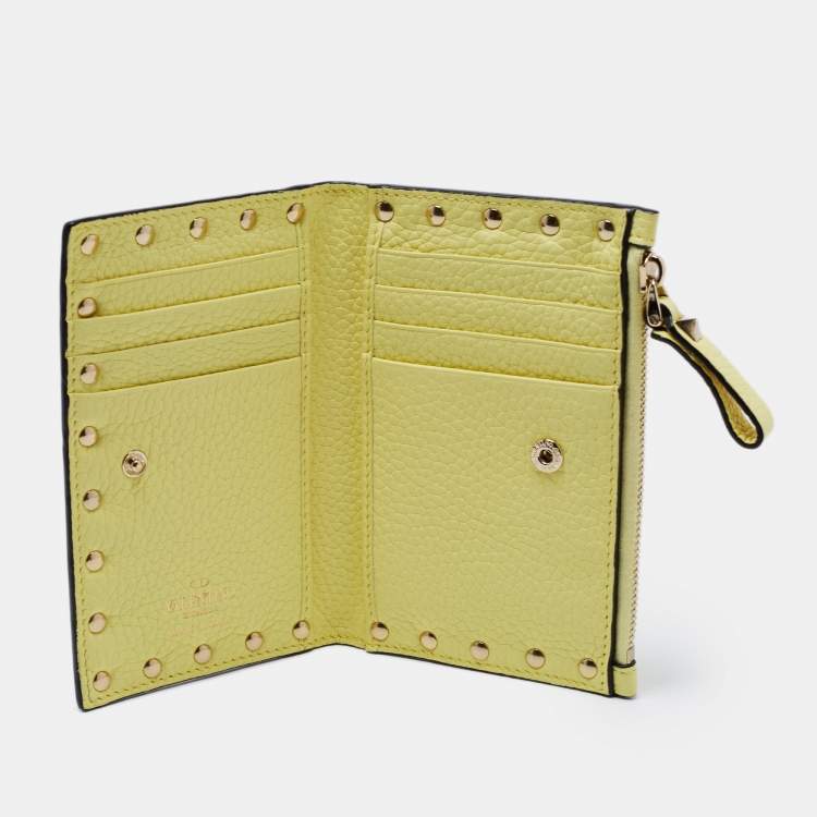 Pre Owned Valentino Yellow Leather Rockstud Zip Card Holder